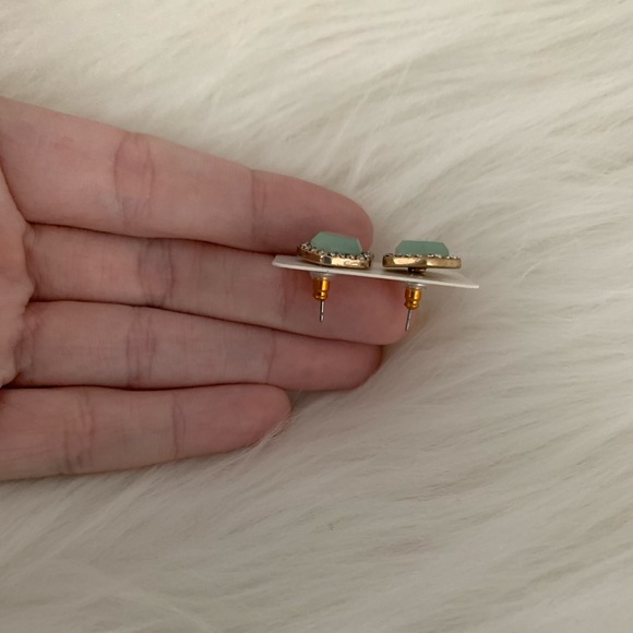 NWT Gold Plated Jade Studs with Rhinestone Setting - Picture 8 of 10